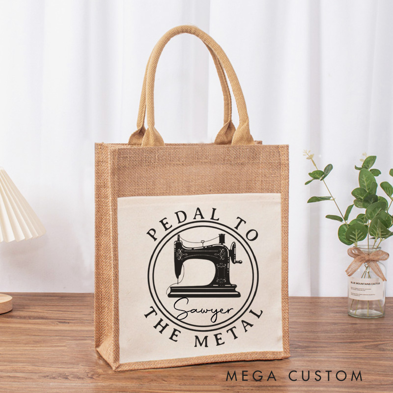 Personalized I Sew Because Poking People With Needles is Frowned Upon Tote Bag Sewing Lovers Bag Tailor Burlap Bag Gift Sewing Lover Gift