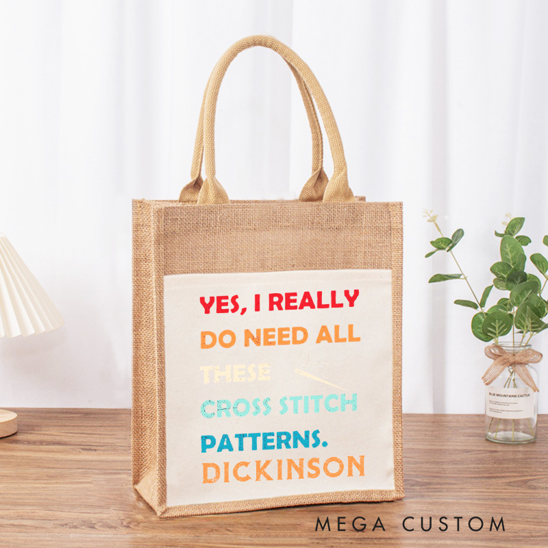 Personalized Yes I Really Do Need All These Cross Stitch Patterns Tote Bag Cross Stitcher Bag Cross Stitch Lover Gift Sewing Lover Gift Sewing Gift