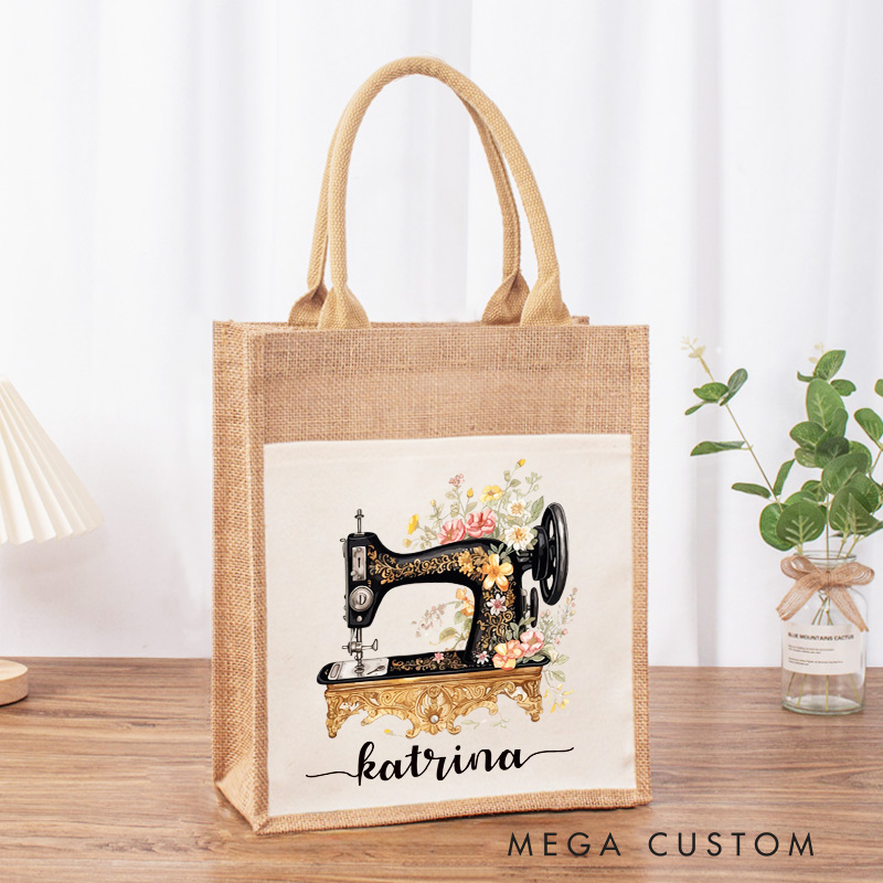 Personalized Sewing Machine Tote Bag Sewciopath Burlap Bag Sewing Lover Bag Tailor Bag with Name Sewing Lovers Gift Tailor Gift