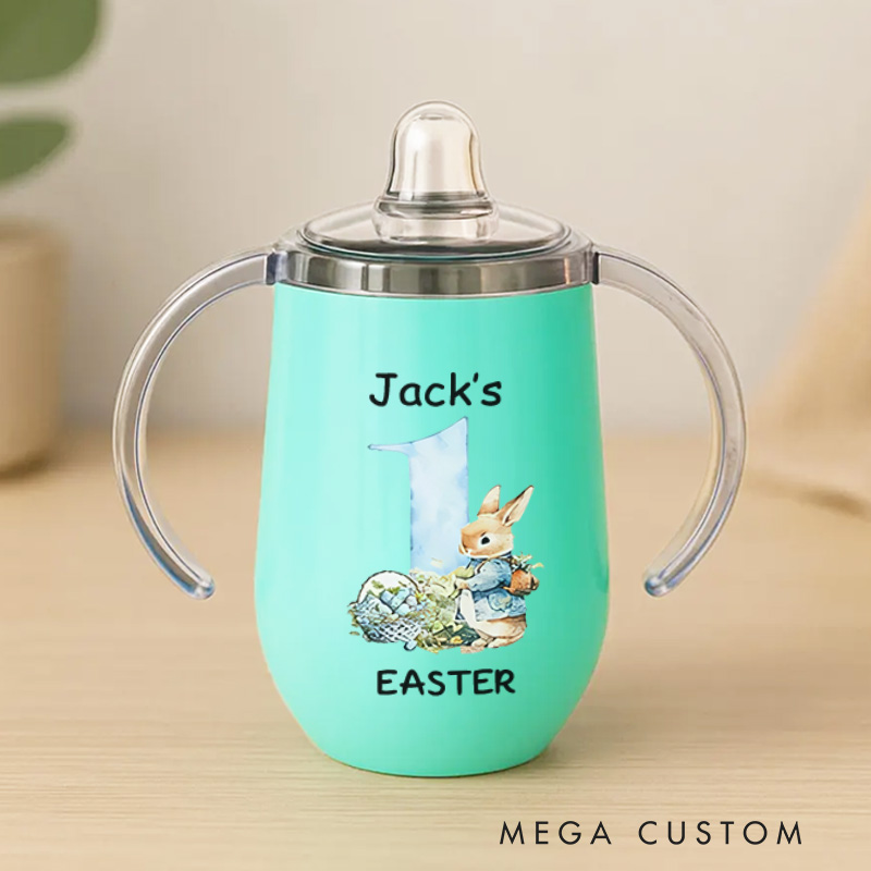 Personalized Cute Bunny 1st Easter Sippy Cup with Name Easter Party Birthday Gift for Newborns