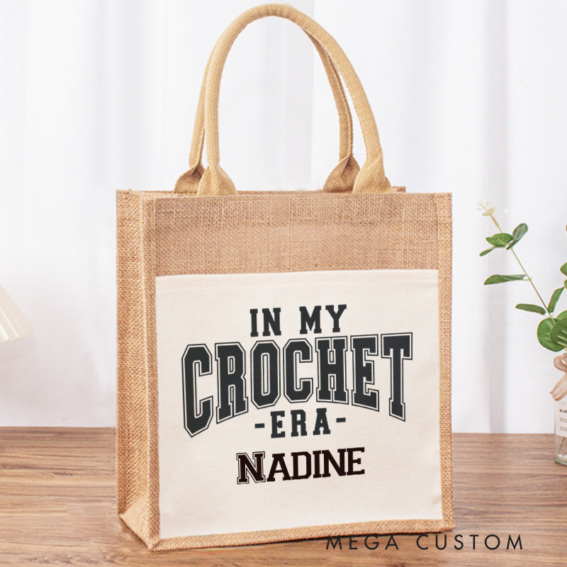 Personalized In My Crochet Era Tote Bag Tailor Burlap Bag with Name Sewing Lover Bag Sewing Gift Tailor Gift Quilter Gift