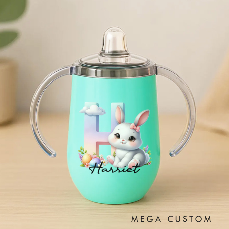 Personalized Cute Easter Bunny Initial Sippy Cup with Name Birthday Easter Gift for Baby
