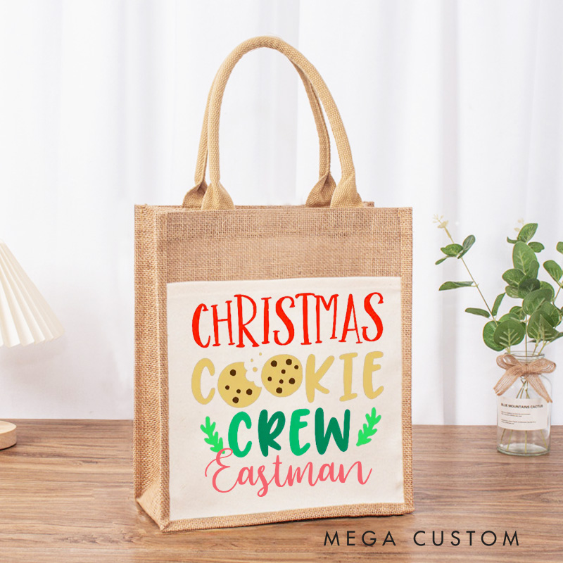 Personalized Christmas Cookie Crew Tote Bag Baking Burlap Bag with Name Christmas Tote Bag Christmas Gift Baking Lover Gift for Baker