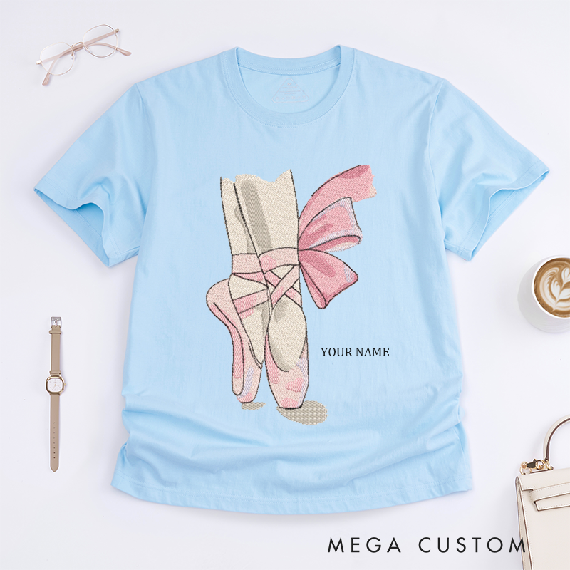 Personalized Ballet Shoes T-Shirt Custom Name Dance Gift for Girls Unique Pointe Shoes Graphic Tee for Ballerina Girls Birthday Present