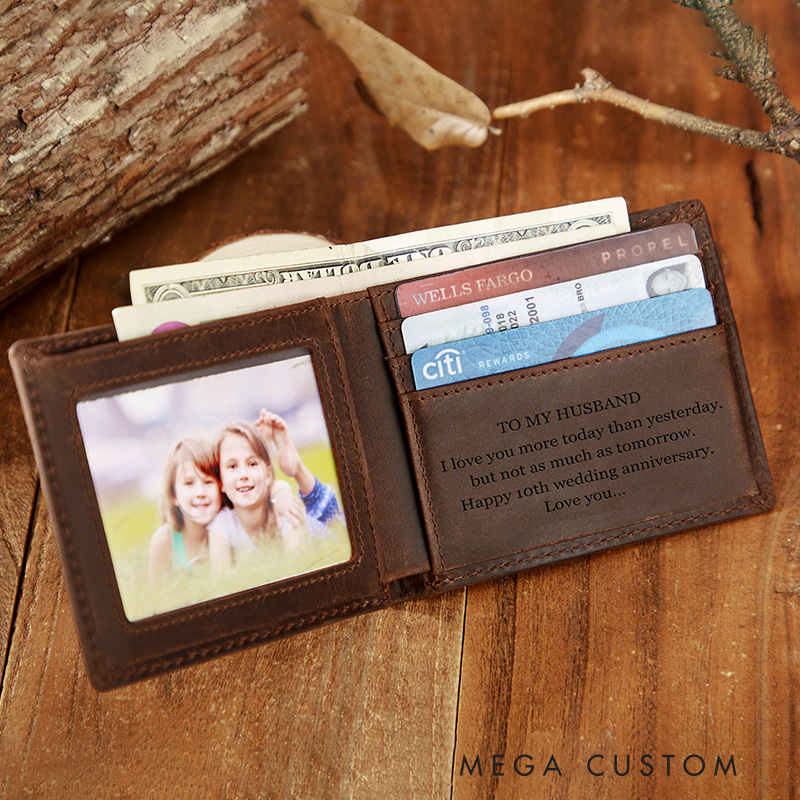 Personalized Engraved Leather Wallets for Mens Gifts for Dads or Boyfriend Birthday Gift