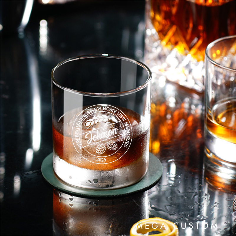 Personalized New Beginning New Home New Memories Whiskey Tumbler with Name Year Engraved Whiskey Glass Housewarming Gift New Home Moving House Gift