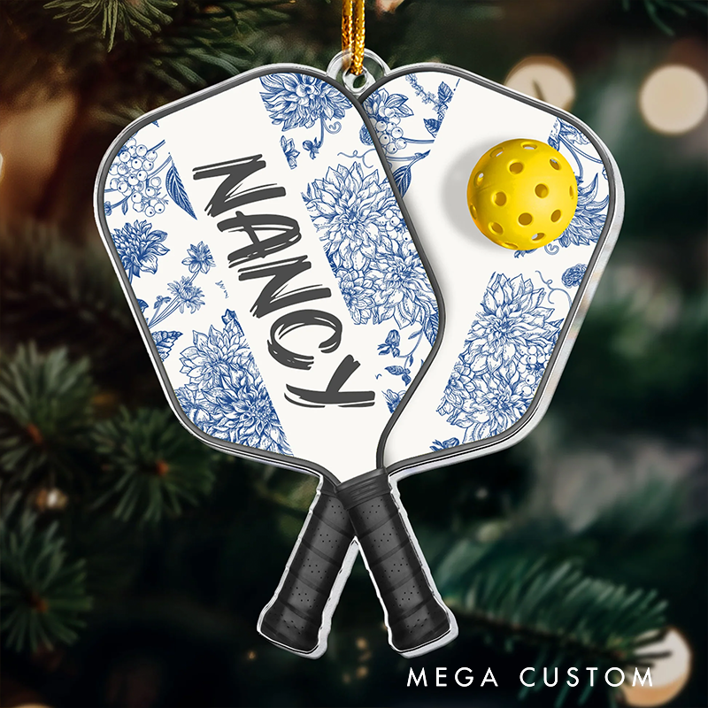 Personalized Pickleball Paddle Christmas Ornament with Custom Name and Festive Design