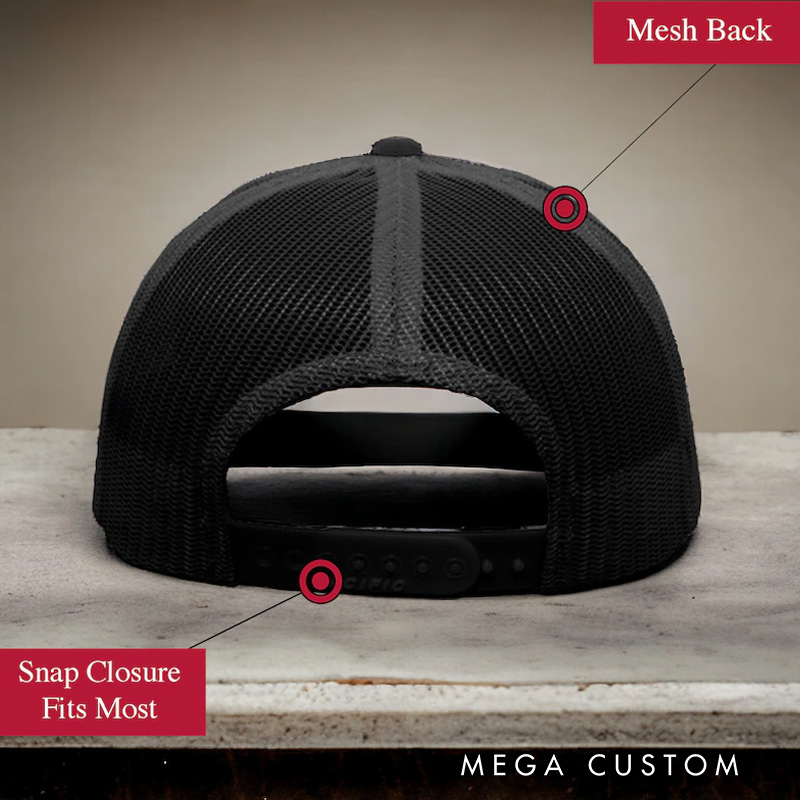 Personalized Trucker Black Hat with Leather Patch Anniversary Gift for Him