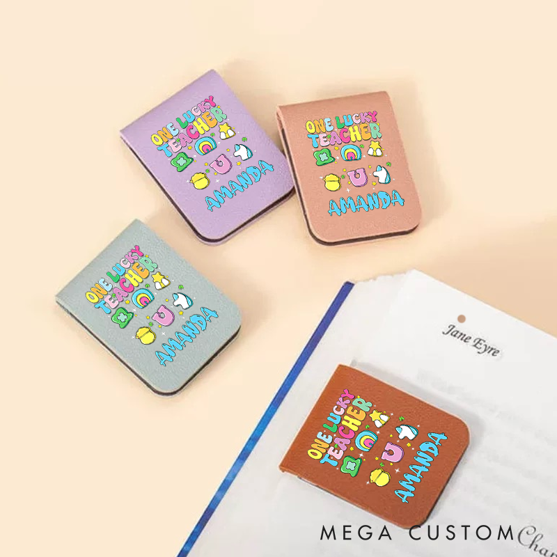 Personalized Teacher Leather Magnetic Bookmark One Lucky Teacher Colorful Charm Design Cheerful and Fun Style Gift for Teachers