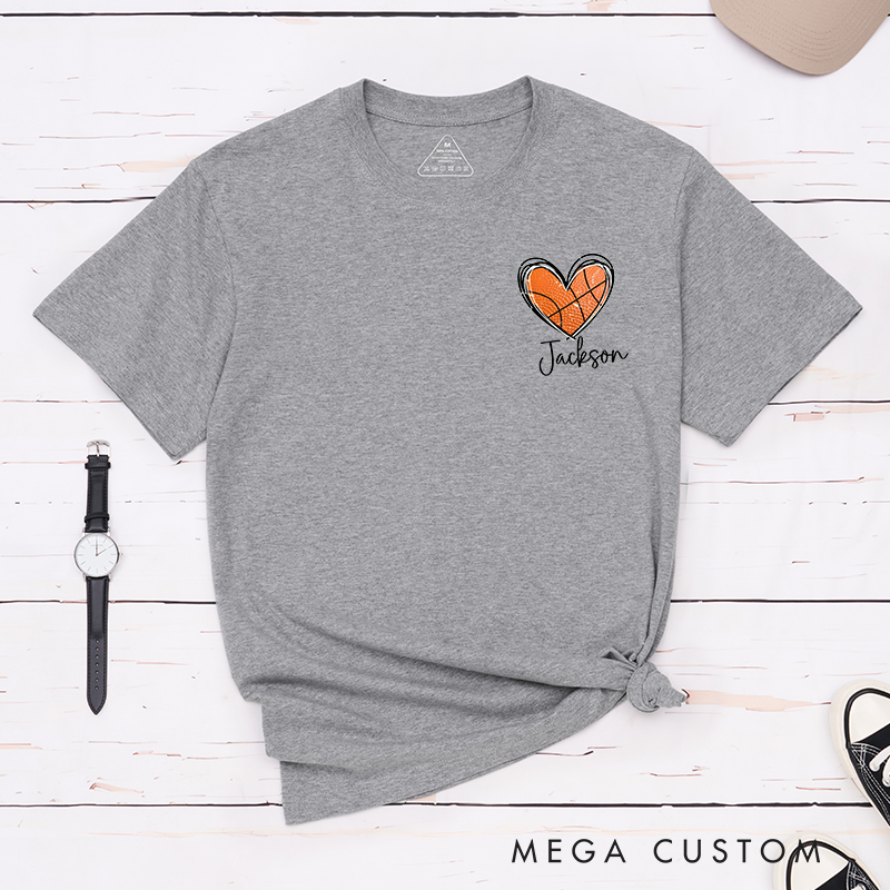 Personalized Basketball Heart T-Shirt with Custom Name and Comfort Colors Design