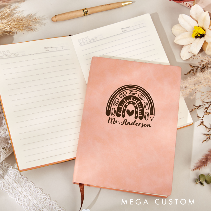 Personalized Leather Notebook for Teacher Rainbow Shape Leather Journal Teacher Appreciation Gift
