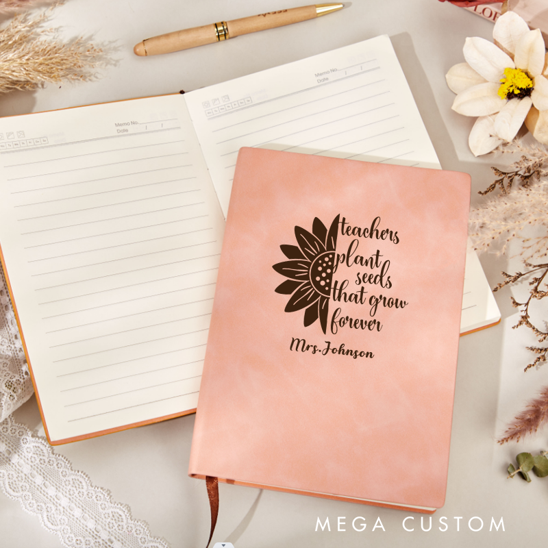 Personalized Leather Notebook for Teacher Teachers Plant Seeds That Grow Forever Leather Journal Teacher Appreciation Gift