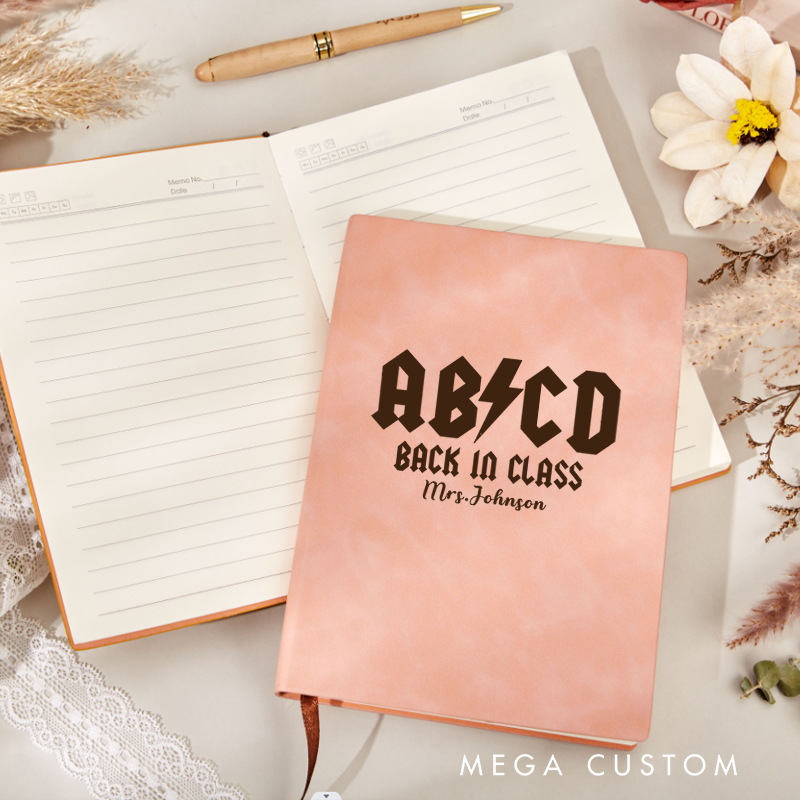 Personalized Leather Notebook for Teacher ABCD Back in Class Leather Journal Teacher Appreciation Gift