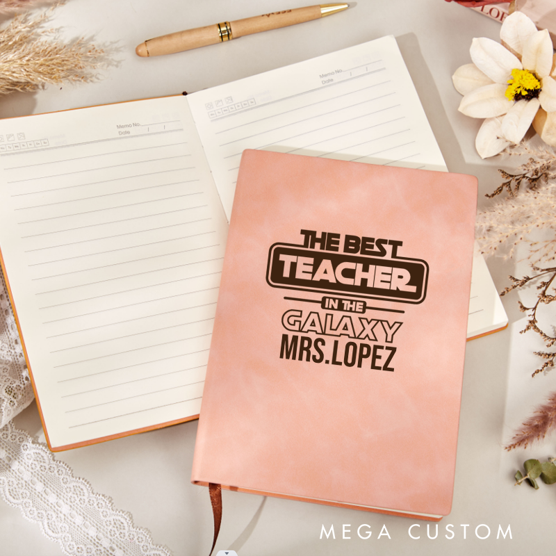 Personalized Leather Notebook for Teacher the Best Teacher in the Galaxy Leather Journal Teacher Appreciation Gift
