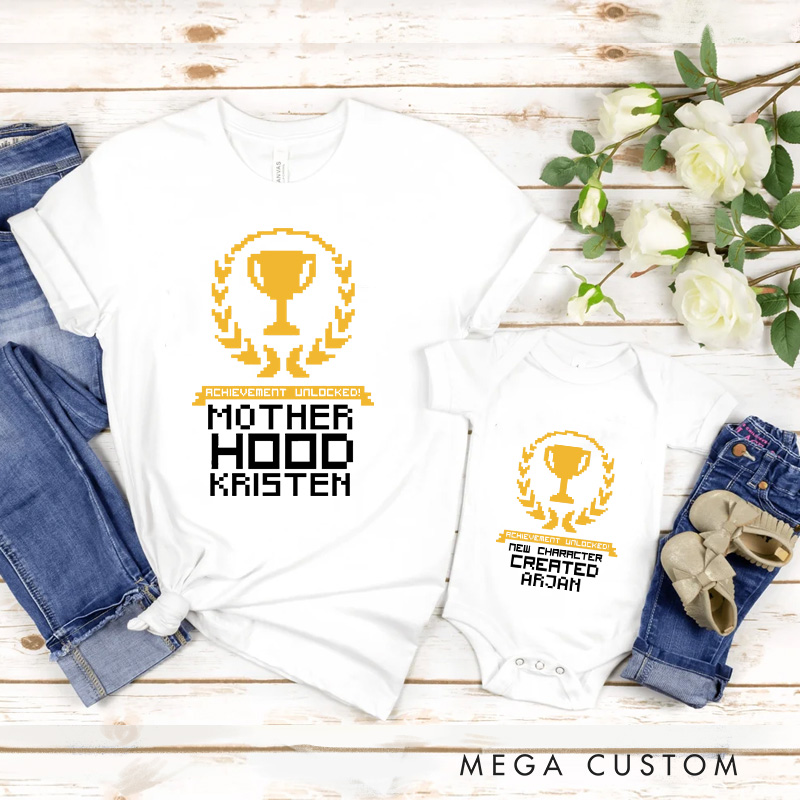 Personalized New Achievement Family Matching T-Shirts New Father Mother Shirts Funny Gamer Family Shirts Newborn Baby Gaming Shirt Father's Day