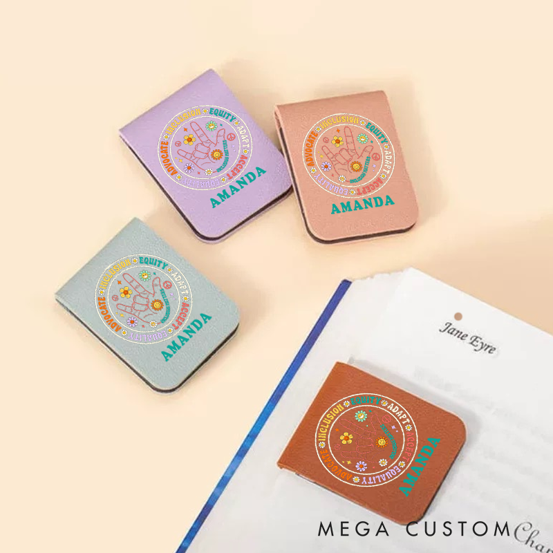 Personalized Teacher Leather Magnetic Bookmark Advocate Include Accept Love Design Thoughtful and Meaningful Gift for Teachers