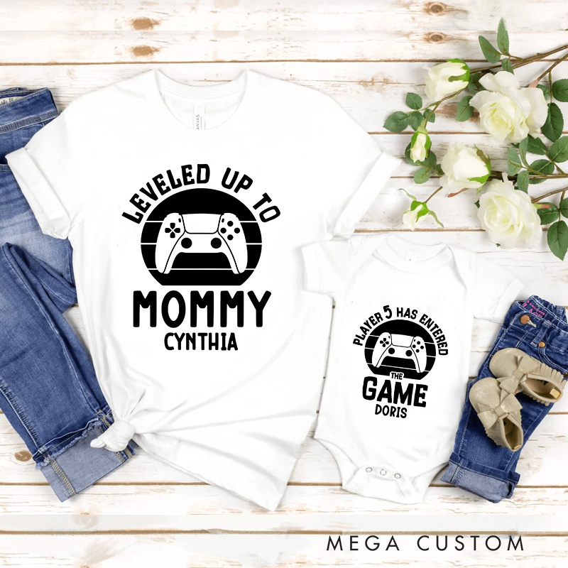 Personalized New Player Family Matching T-Shirts New Father Mother Shirts Funny Gamer Family Shirts Newborn Baby Gift Geek Gaming Shirt Father's Day