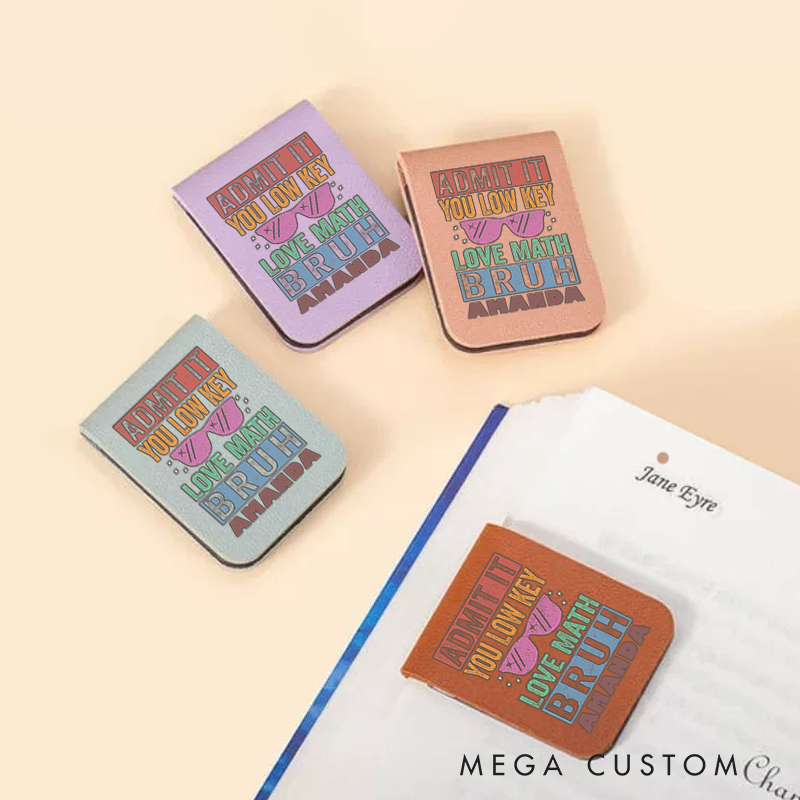 Personalized Teacher Leather Magnetic Bookmark Low Key Love Math Design Fun and Playful Style Gift for Teachers