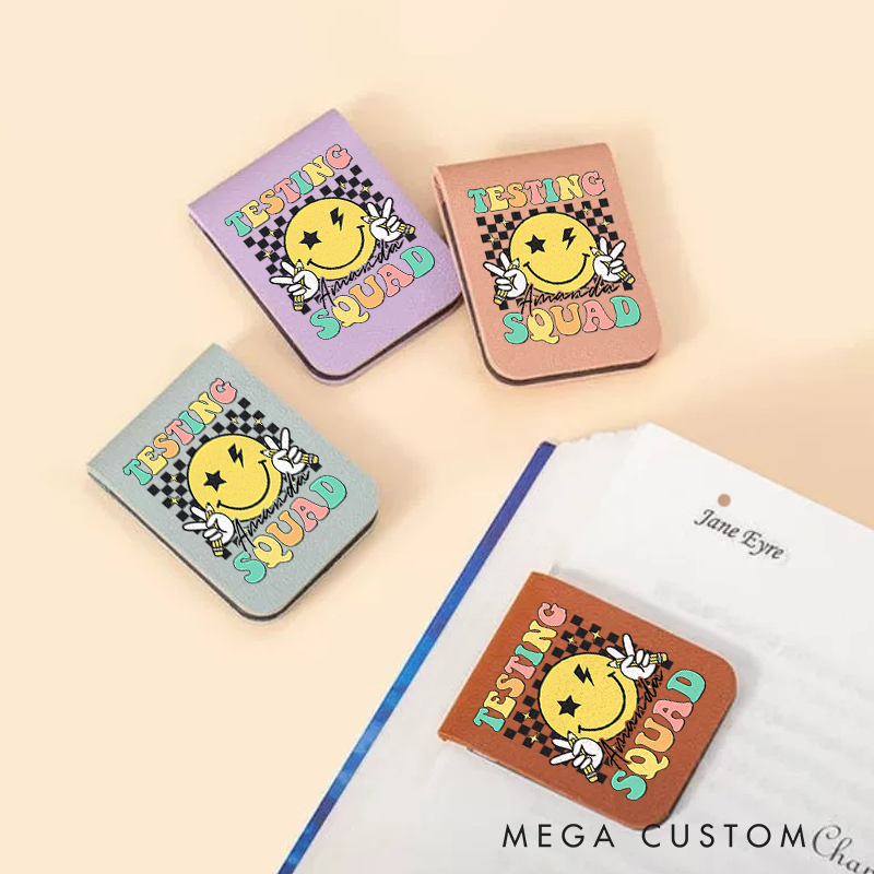 Personalized Teacher Leather Magnetic Bookmark Testing Squad Smiley Face Design Fun and Motivational Gift for Teachers