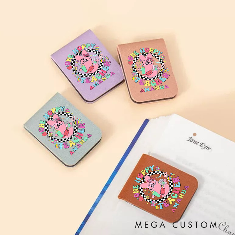 Personalized Teacher Leather Magnetic Bookmark Some Hoppy Teacher Bunny Design Cheerful and Fun Gift for Teachers