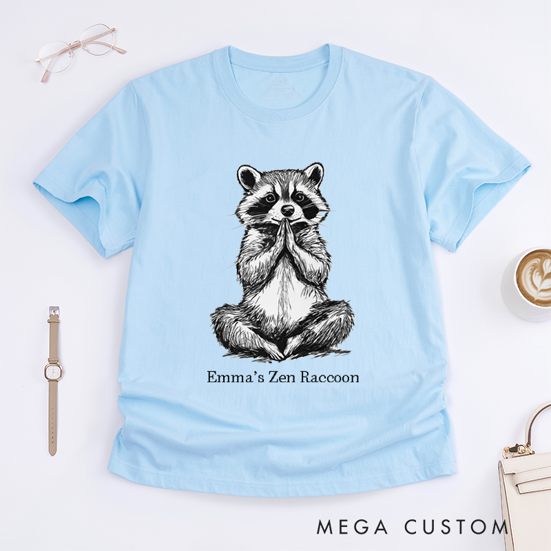 Personalized Funny Raccoon Yoga Classic T-Shirt Raccoon Yoga Pose Top Funny Yoga Tee Meditating Raccoon Shirt Yoga Gift Namaste Shirt