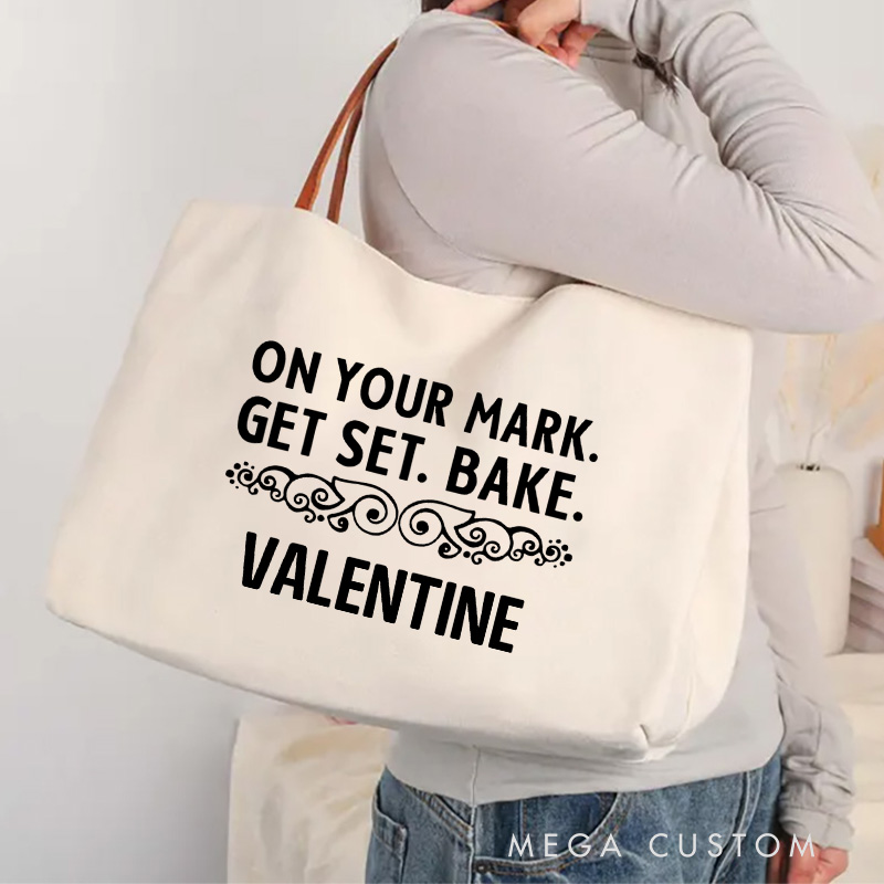 Personalized On Your Mark Get Set British Baking Tote Bag Baking Canvas Bag Bakery Bag with Name Backing Lover Gift Baker Gift
