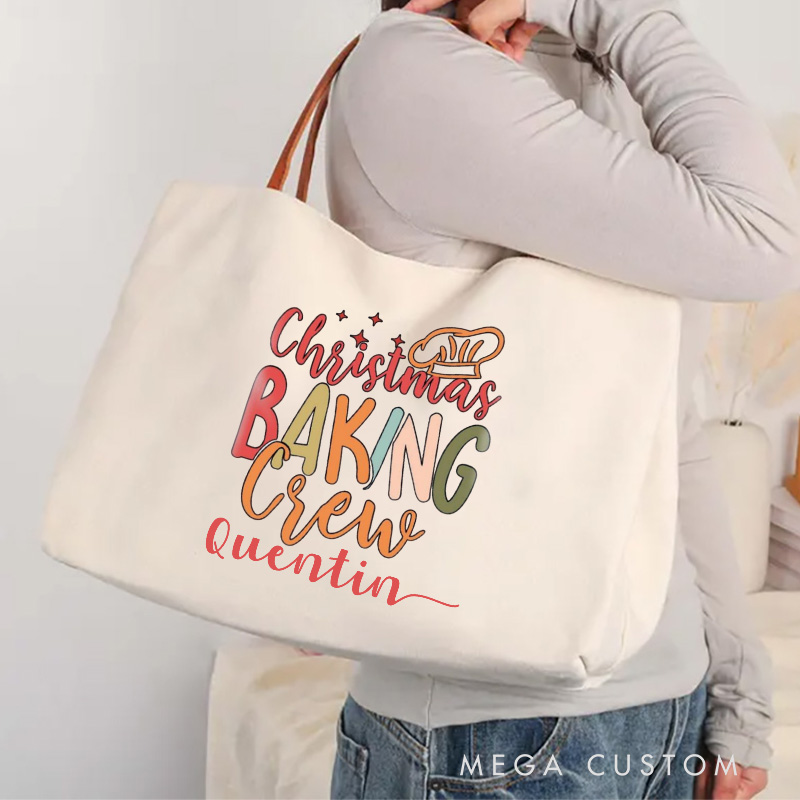 Personalized Christmas Baking Crew Tote Bag Baking Canvas Bag Christmas Bakery Bag with Name Backing Lover Gift Baker Christmas Gift