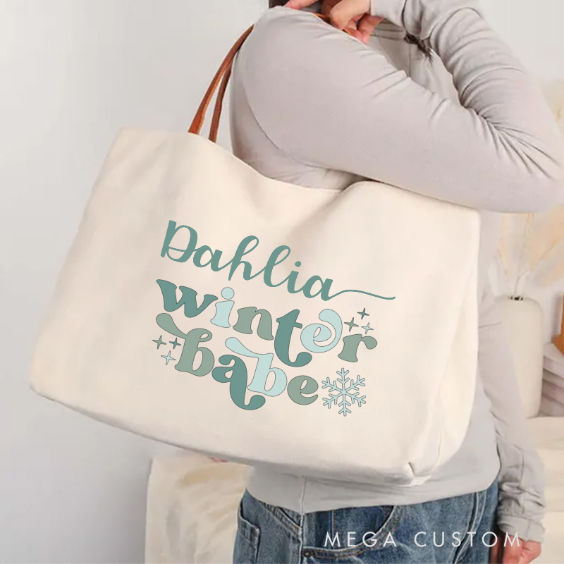 Personalized Winter Babe Tote Bag Custom Boho Cheer Canvas Bag Bakery Bag Backing Lover Gift for Baker Gift