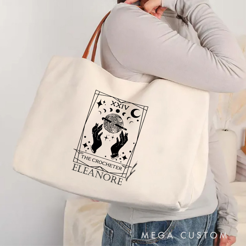 Personalized The Crocheter Tote Bag Crocheting Lover Bag with Name Yarn Lovers Canvas Bag Tarot Card Bag Knitter Gift Crocheter Gift