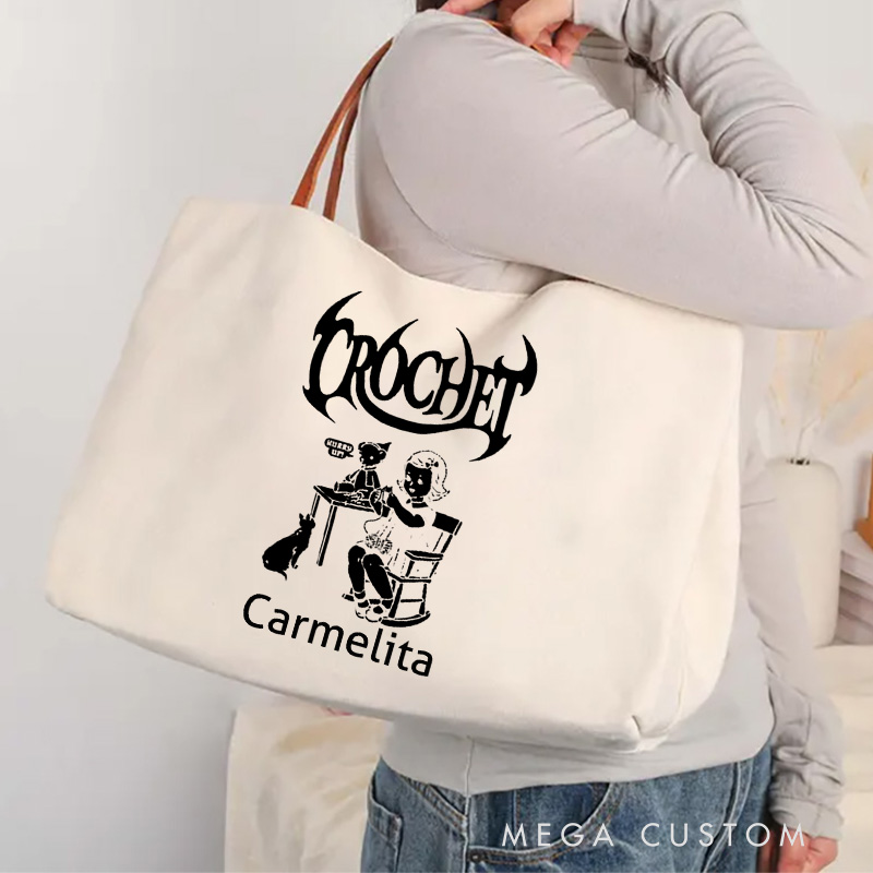 Personalized Crocheting Tote Bag Crocheting Lover Bag with Name Yarn Lovers Canvas Bag Knitter Gift Crocheter Gift
