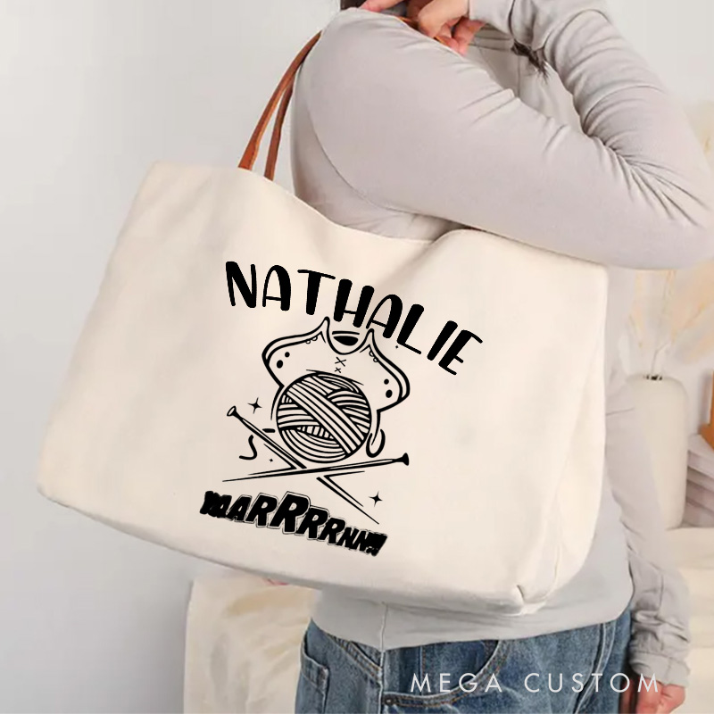 Personalized Funny Knitting Tote Bag Yaarrrnn Yarn Pirate Bag Crocheting Bag with Name Yarn Lovers Canvas Bag Knitter Gift Crocheter Gift