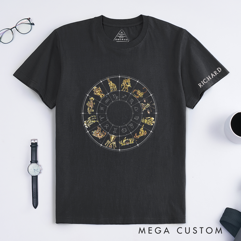 Personalized Zodiac Signs T Shirt Custom Astrology Horoscope Constellation Classic Tee Unique Star Sign Birthday Gift for Men and Women