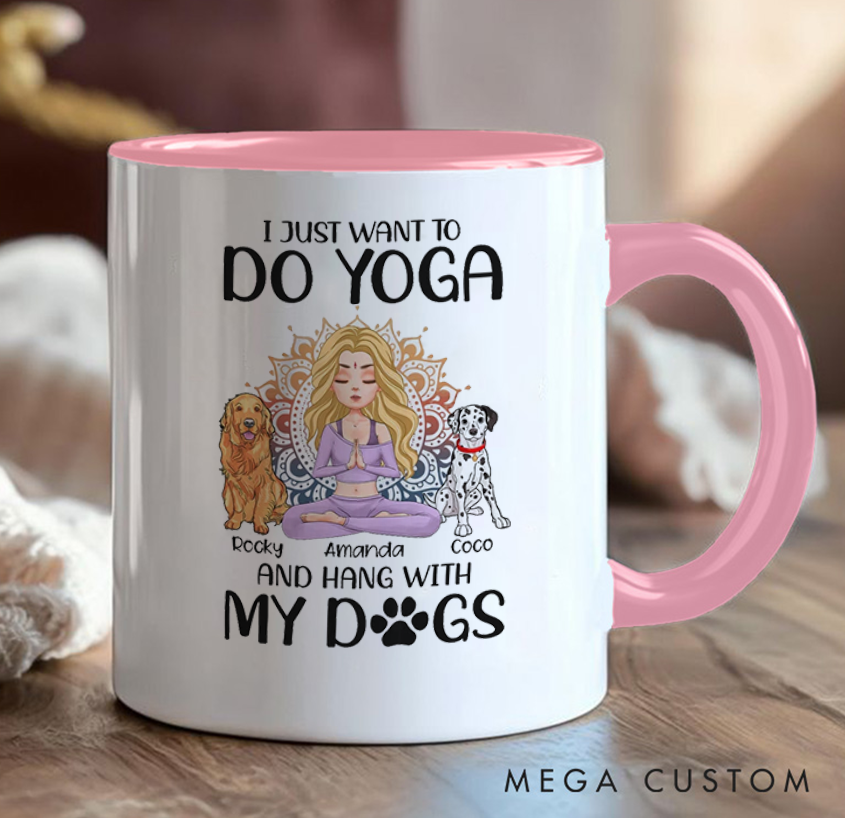 Personalized Yoga Mug with Dogs Can Custom Pet Names and People Name Perfect Gift for Yoga Lovers and Dog Owners