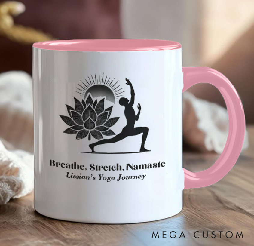 Personalized Yoga Mug – Elegant Lotus & Warrior Pose Design, Custom Name Option, Perfect Gift for Yoga Enthusiasts and Mindfulness Lovers