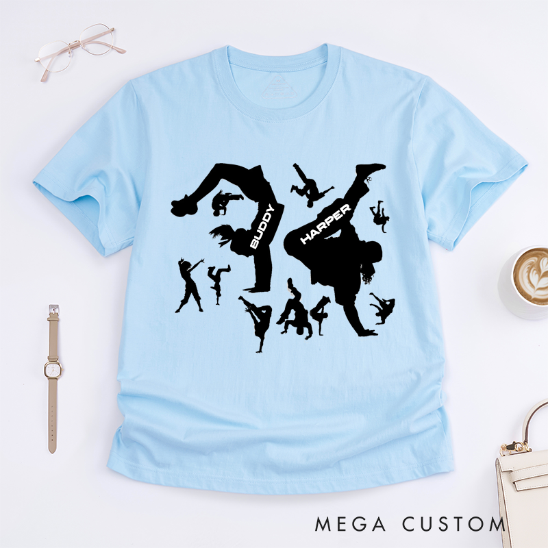 Personalized Breakdance Silhouette T-Shirt Custom Name Hip Hop Dance Gift for Dancer Men Women Unique Street Dance Birthday Present