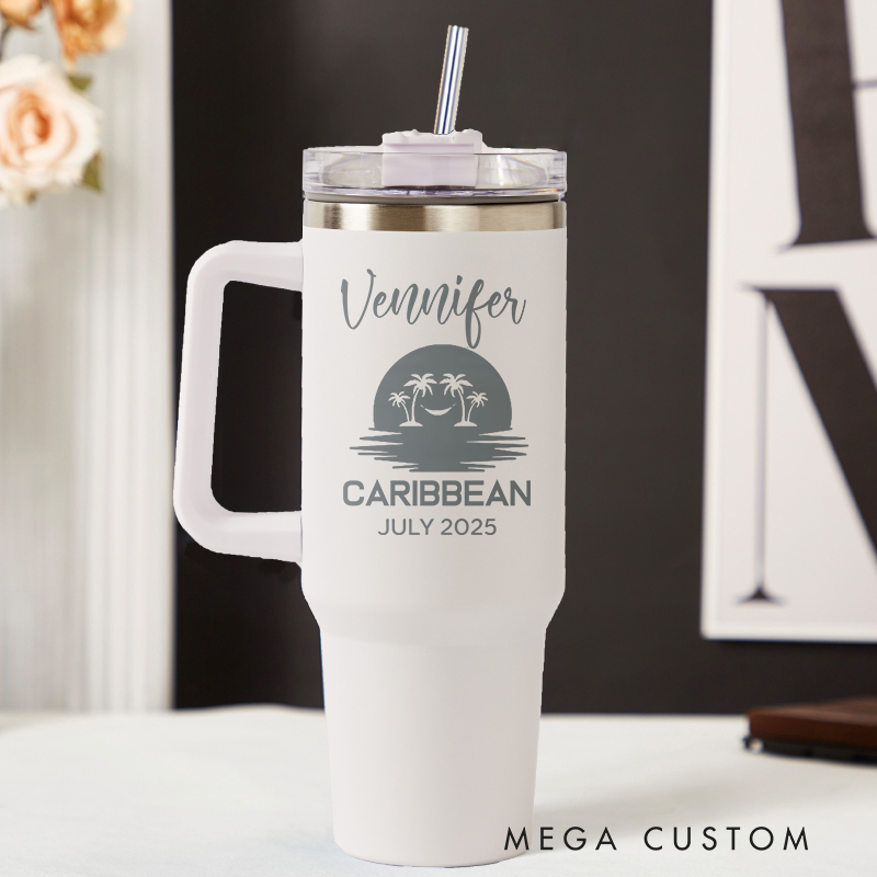 Personalized Beach Tumbler Travel Lover Tumbler 40OZ Stainless Steel Tumbler Laser Engraved Tumbler Engraved Tumblers with Name Gift for Vacation