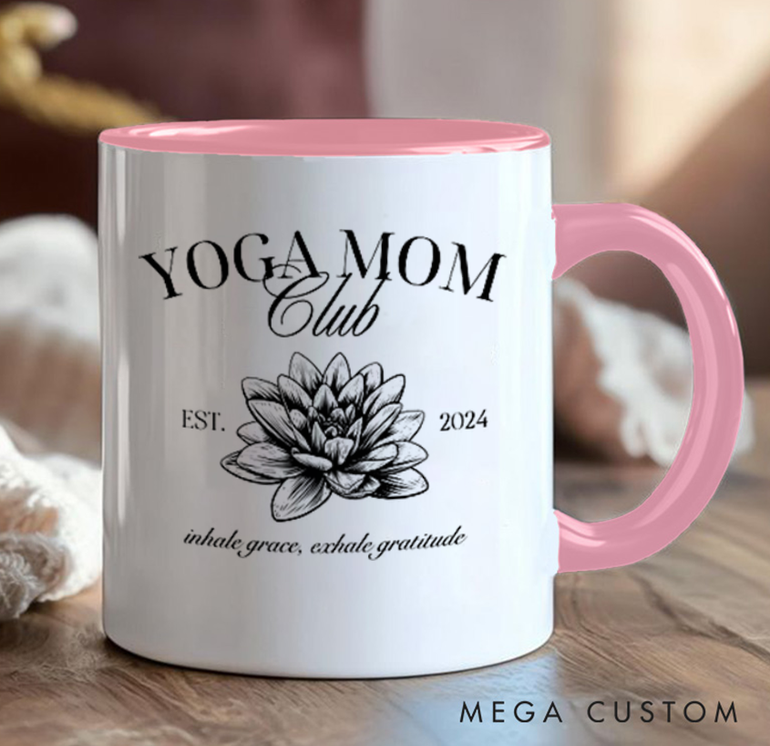 Personalised Mug with Elegant Lotus Design Can Custom Year and Title, Perfect Gift for Yoga Lovers