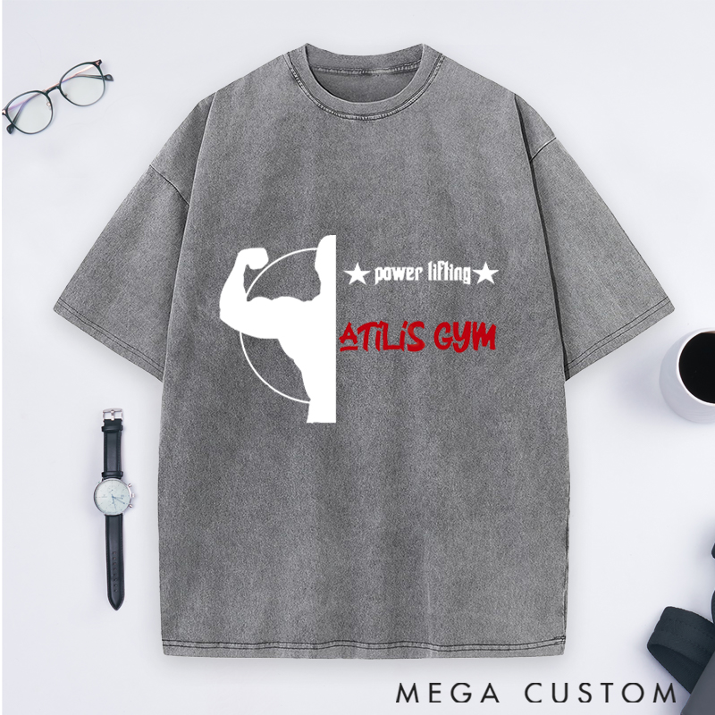 Personalized Gym Washed T-Shirts with Powerlifting Strength and Muscle Design for Fitness Enthusiasts Bodybuilders and Gym Lovers