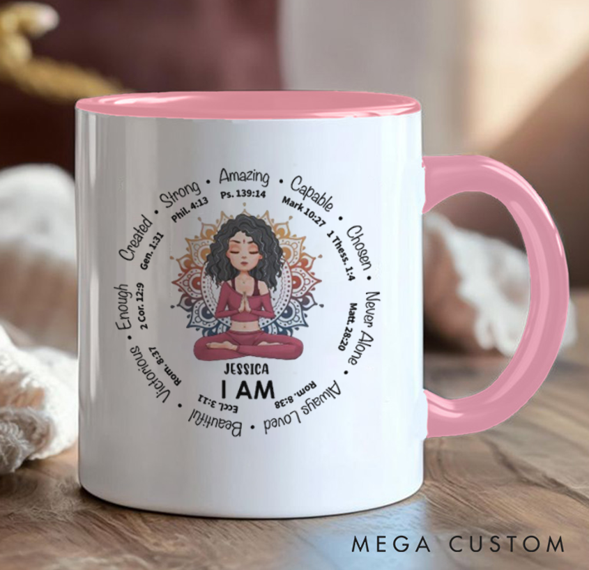 Personalized Inspirational Mug Can Custom Name, Positive Affirmations & Bible Verses Design, Perfect Gift Yoga Lovers