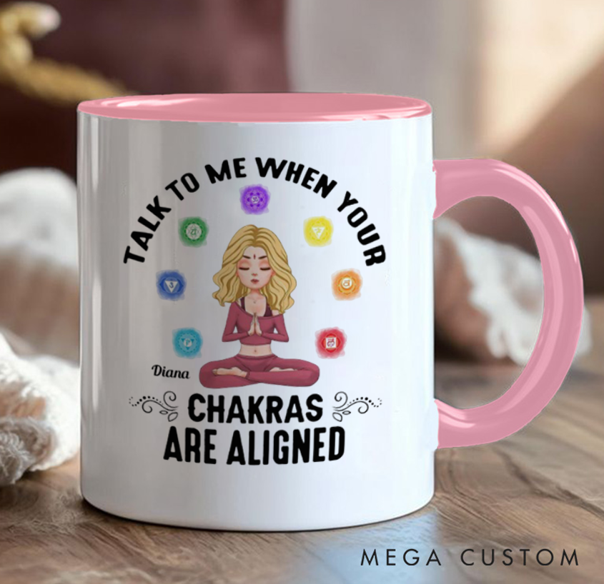 Personalized Chakra Mug – Custom Name, Fun 'Talk to Me When Your Chakras Are Aligned' Design, Perfect Gift for Yoga & Meditation Lovers