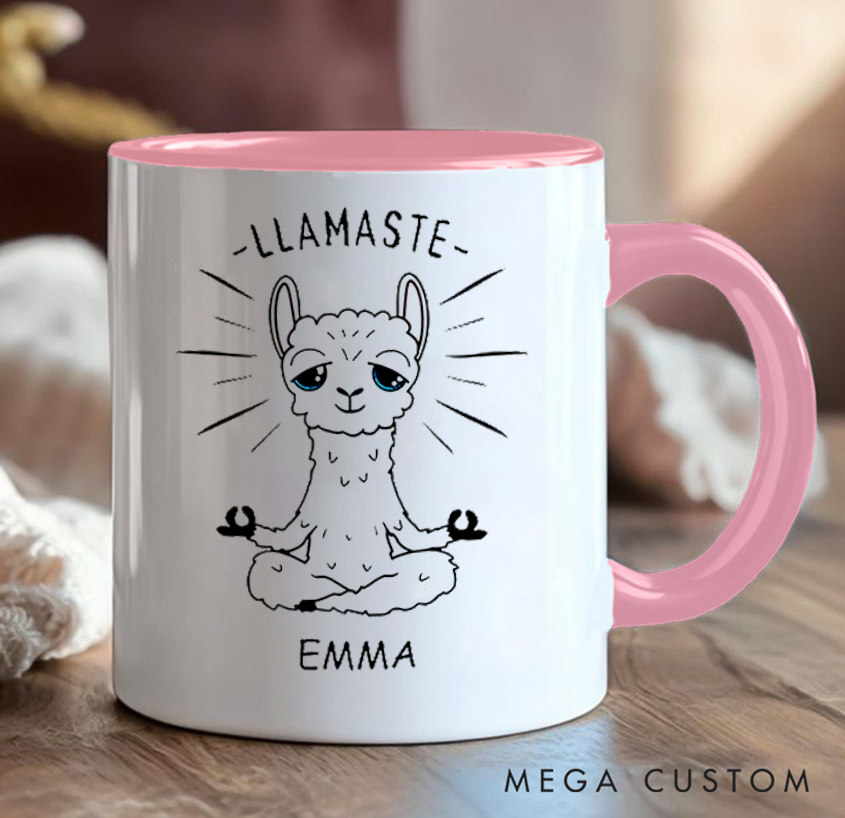 Personalized Llamaste Yoga Mug Cute Meditating Llama Design Can Custom Name Perfect Gift for Yoga Lovers & Fun Daily Use