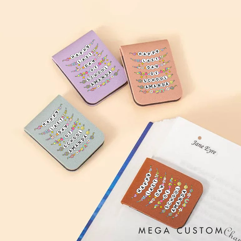 Personalized Teacher Leather Magnetic Bookmark Happy Last Day of School Cute and Colorful Design Gift for Teachers