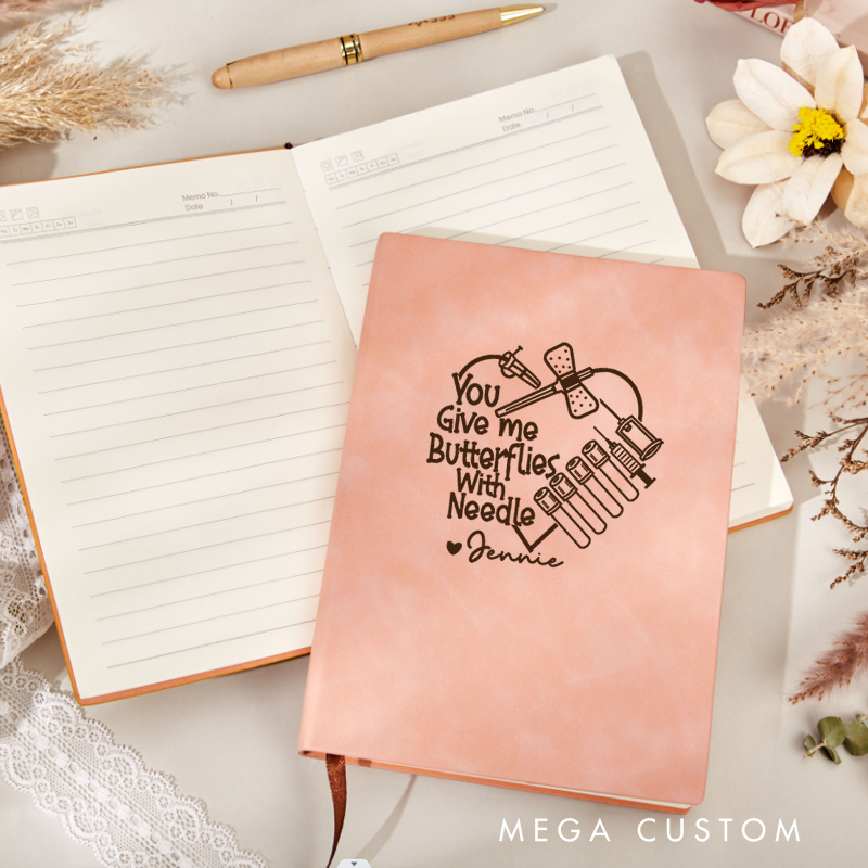 Personalized Leather Notebook for Nurse You Give Me Butterflies with Needle Leather Journal Nurse Appreciation Gift