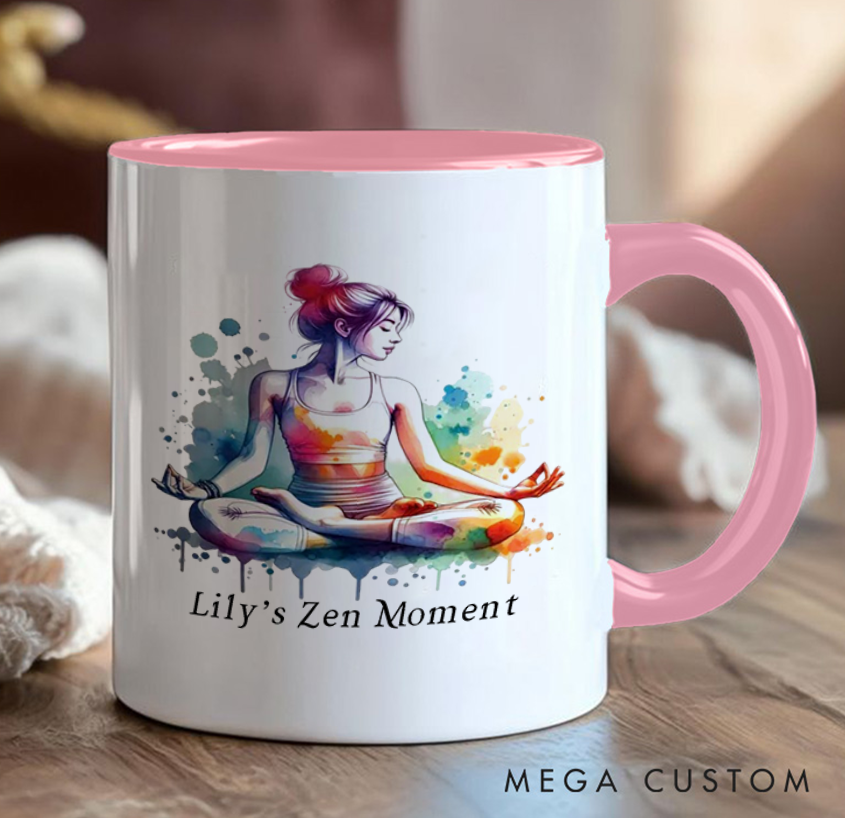 Personalized Zen Yoga Mug Vibrant Watercolor Meditation Design Custom Name Perfect Gift for Yoga & Art Enthusiasts