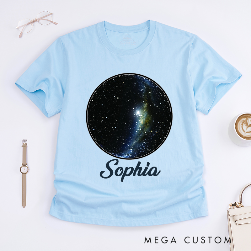 Personalized Magic Starry Sky T-Shirt Custom Name Space Universe Gift for Women Men Unique for Birthday Present Friends Family