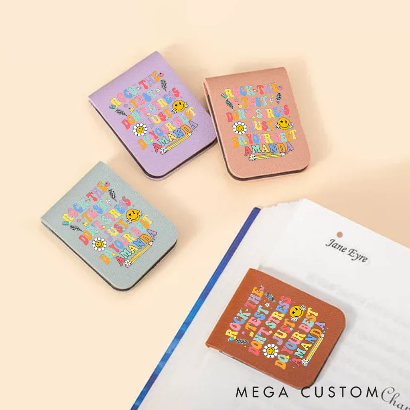 Personalized Teacher Leather Magnetic Bookmark Rock the Test Don't Stress Just Do Your Best Encouraging Design Gift for Teachers