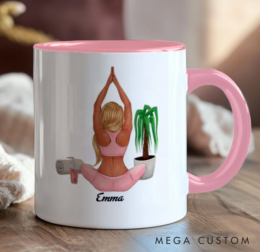 Personalized Yoga Mug Relaxing Home Yoga Design with Plant Can Custom Name Perfect Gift for Yoga Enthusiasts & Wellness Lovers