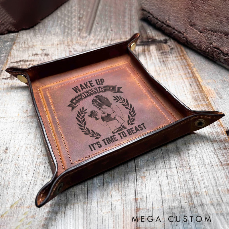 Personalized Empowering Fitness Organizer Leather Tray Organizer Monogrammed Home Decor Catchall Tray Gifts for Him Fitness Enthusiasts