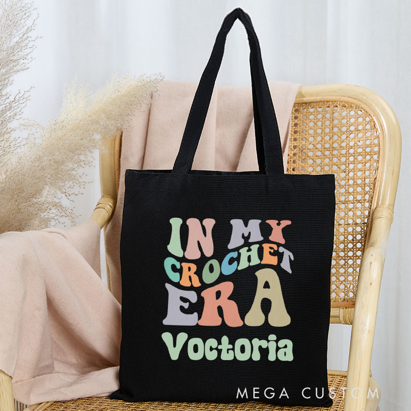 Personalized In My Crochet Era Tote Bag Crocheter Canvas Bag Knitter Bag Yarn Lover Gift Crochet Lover Gift Knitting Lover Gift