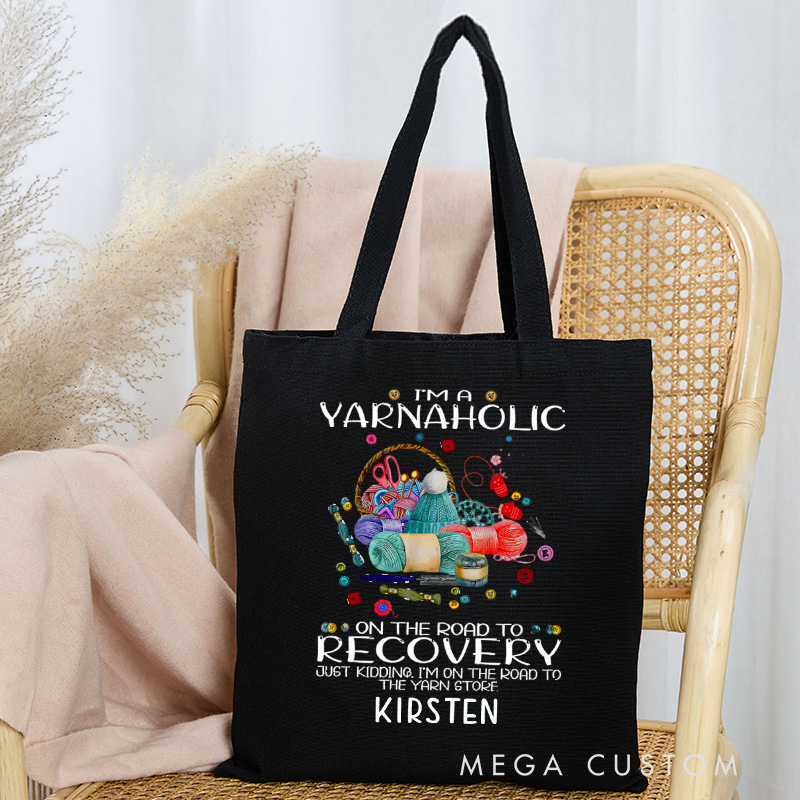 Personalized I'm A Yarnaholic On the Road To Recovery Tote Bag Crocheter Bag Knitter Bag Yarn Lover Gift Crochet Lover Gift Knitting Lover Gift